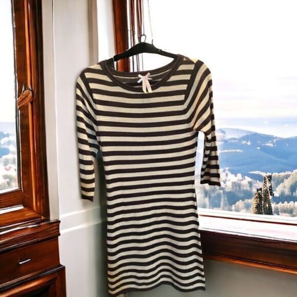 Derek Heart Brown & Tan Stripe lLghtweight Sweater Dress‎